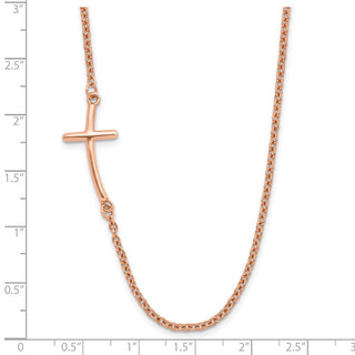 Sterling Silver Rose Gold-plated Large Off-Set Sideways Curved Cross Necklace