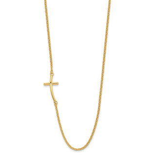 Sterling Silver Yellow Gold-plated Large Off-Set Sideways Curved Cross Necklace