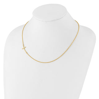 Sterling Silver Yellow Gold-plated Large Off-Set Sideways Curved Cross Necklace
