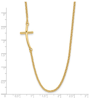 Sterling Silver Yellow Gold-plated Large Off-Set Sideways Curved Cross Necklace