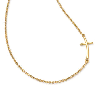 Sterling Silver Yellow Gold-plated Large Off-Set Sideways Curved Cross Necklace