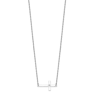 Sterling Silver Rhodium-plated Large Diamond-cut Sideways Cross Necklace