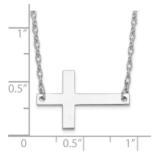 Sterling Silver Rhodium-plated Large Sideways Cross Necklace