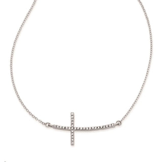 Sterling Silver with CZ Sideways Cross w/ 2 IN EXT Necklace QG3473-16