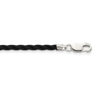 Sterling Silver 16 inch 3mm Black Twisted Rubber Necklace