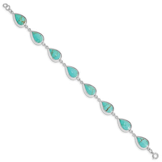 7.75" Sterling Silver Rhodium-plated Teardrop Simulated Turquoise Bracelet