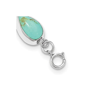 7.75" Sterling Silver Rhodium-plated Teardrop Simulated Turquoise Bracelet