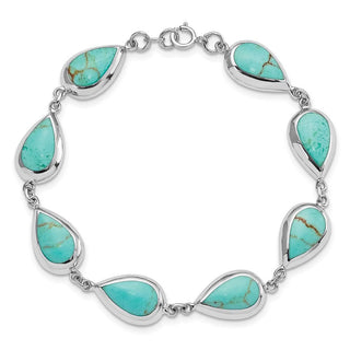 7.75" Sterling Silver Rhodium-plated Teardrop Simulated Turquoise Bracelet