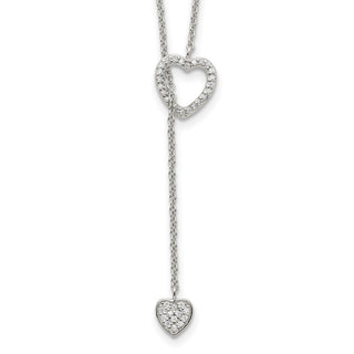 Sterling Silver Polished Adjustable Heart with CZ Necklace