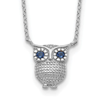 Sterling Silver Rhodium-plated Blue Synthetic Sapphire Owl 2in ext Necklace