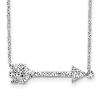 Rhodium-plated Sterling Silver CZ Arrow w/2in ext. Necklace
