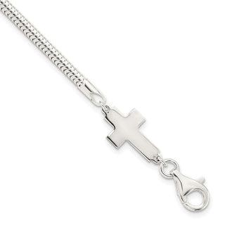 7.5" Sterling Silver Sideways Cross Bracelet