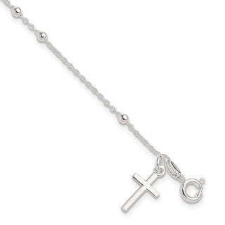 7.5" Sterling Silver Beaded Cross Charm Bracelet
