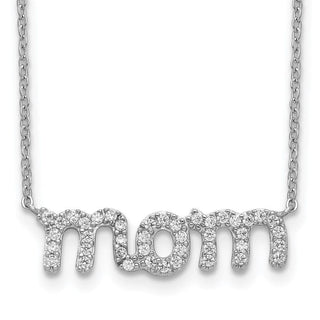 Rhodium-plated Sterling Silver MOM w/CZ Necklace