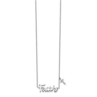 Rhodium-plated Sterling Silver FAITH w/CZ Cross Charm Necklace