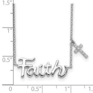 Rhodium-plated Sterling Silver FAITH w/CZ Cross Charm Necklace