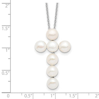 17" Sterling Silver Rhodium-plated 6-7mm White Freshwater Cultured Pearl Cross Necklace