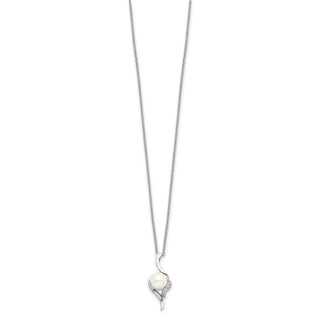 17" Sterling Silver Rhodium-plated 6-7mm White Freshwater Cultured Pearl CZ Necklace QG4140-17