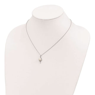 17" Sterling Silver Rhodium-plated 6-7mm White Freshwater Cultured Pearl CZ Necklace QG4140-17