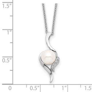 17" Sterling Silver Rhodium-plated 6-7mm White Freshwater Cultured Pearl CZ Necklace QG4140-17