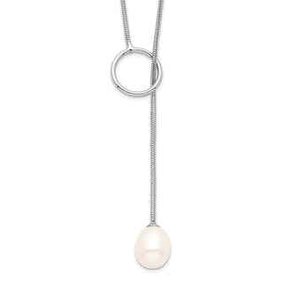 19.5" Sterling Silver Rhodium-plated 7-8mm White Freshwater Cultured Pearl Toggle Drop Necklace