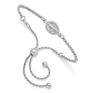4 to 9" Sterling Silver Rhodium-plated Miraculous Medal Adjustable 4-9in Bracelet