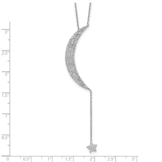 Sterling Silver Rhodium-plated CZ Moon and Star w/2in ext. Necklace