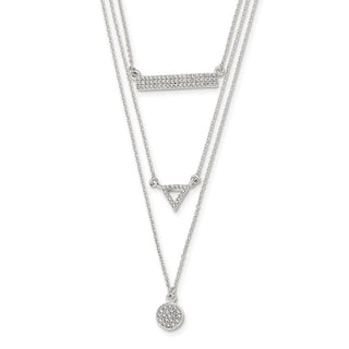 Sterling Silver CZ Circle Triangle and Bar 3-Strand Necklace