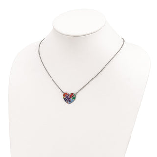 Sterling Silver Rhodium-plated Enameled Autism Heart Necklace