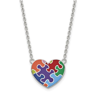 Sterling Silver Rhodium-plated Enameled Autism Heart Necklace