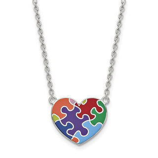 Sterling Silver Rhodium-plated Enameled Autism Heart Necklace