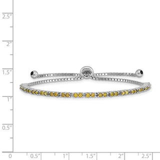 Rhodium-plate Sterling Silver Simulated August Lime Green CZ Adjustable Bracelet