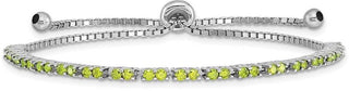 Rhodium-plate Sterling Silver Simulated August Lime Green CZ Adjustable Bracelet