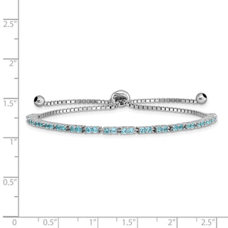 Sterling Silver Simulated December Light Blue CZ Adjustable Bracelet