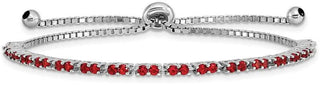 Rhodium-plated Sterling Silver Simulated July Red CZ Adjustable Bracelet