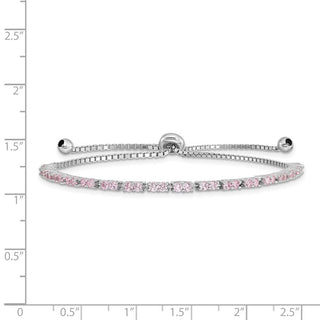 Rhodium-plated Sterling Silver Simulated October Pink CZ Adjustable Bracelet