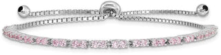 Rhodium-plated Sterling Silver Simulated October Pink CZ Adjustable Bracelet