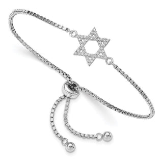 9.75" Sterling Silver Rhodium-plated CZ Star of David Adjustable Bracelet