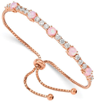 Sterling Silver Pink Lab-Created Opal and CZ Adjustable Bracelet