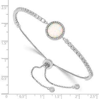 Rhodium-plate Sterling Silver Lab-Created Opal and CZ Adjustable Bracelet