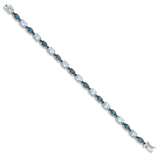 7.25" Sterling Silver Rhodium-plated London Blue & Sky Blue Topaz Bracelet