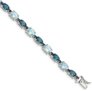 7.25" Sterling Silver Rhodium-plated London Blue & Sky Blue Topaz Bracelet