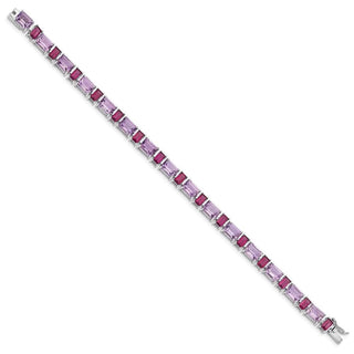 7.5" Sterling Silver Rhodium-plated Amethyst and Rhodolite Garnet Bracelet