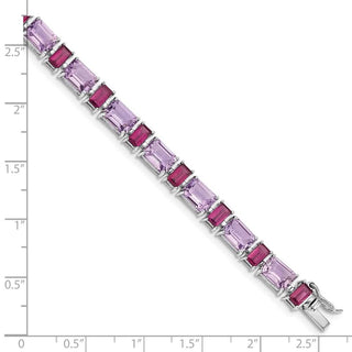 7.5" Sterling Silver Rhodium-plated Amethyst and Rhodolite Garnet Bracelet