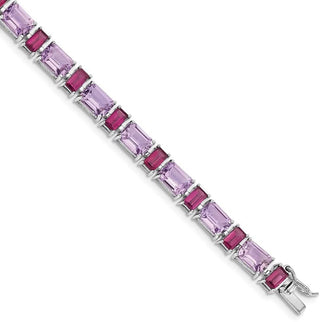 7.5" Sterling Silver Rhodium-plated Amethyst and Rhodolite Garnet Bracelet