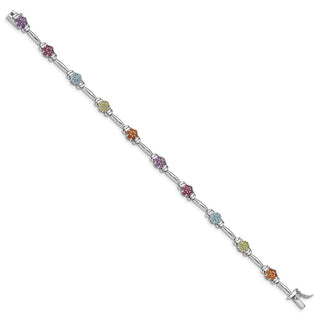 7.5" Sterling Silver Rhodium-plated Multicolor Gemstone Bracelet