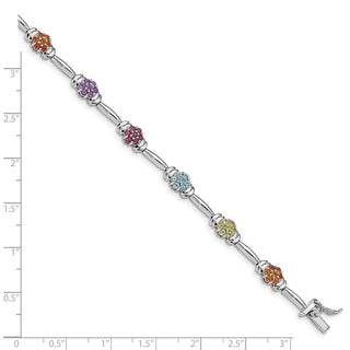 7.5" Sterling Silver Rhodium-plated Multicolor Gemstone Bracelet