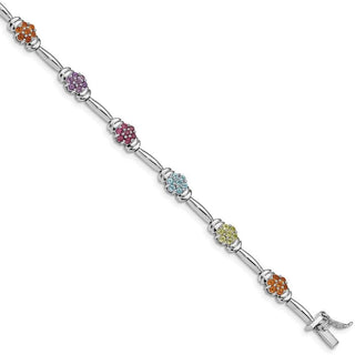 7.5" Sterling Silver Rhodium-plated Multicolor Gemstone Bracelet