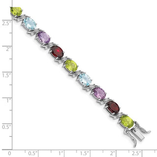 7.5" Sterling Silver Rhodium-plated Oval Multicolor Gemstone Bracelet