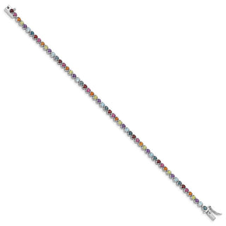 7.5" Sterling Silver Rhodium-plated Multicolor Gemstone Tennis Bracelet